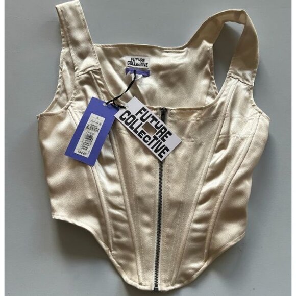 Future Collective Kahlana Barfield Corset Bustier Satin off white Sz 6 - Picture 2 of 6
